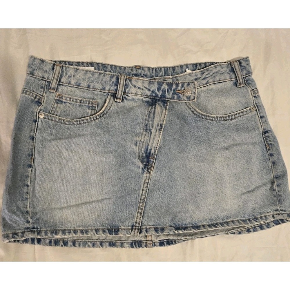 Zara Blue Denim Mini Skirt With Belt‎ High Waist  Size  XL